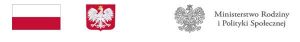 Logo Ministerstwa Rodziny i Polityki Społecznej, flaga Polski oraz Godło